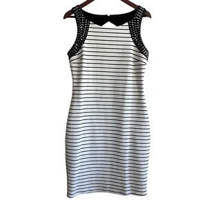 Frank Lyman Studded Striped Sheath Dress | Black & White Cutout Back | Size 10